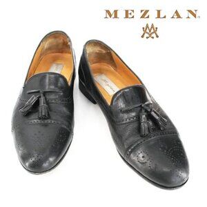 Mezlan Havana Black Deerskin Tassel Loafers Cap Toe Brogue Leather Men’s 10.5